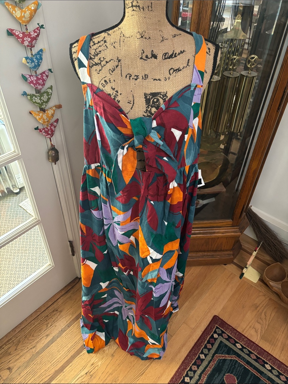 Eloquii Teal Multi Tie-Front Maxi Dress